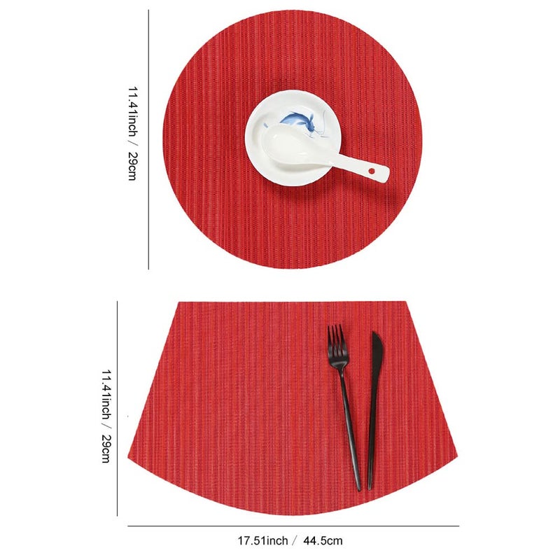 SvaTao Round Table Placemats Wedge Shaped Place Mat with Centerpiece Round Mat Table Mats Washable, Set of 7 Placemats for Dining Table(Red) - Image 2